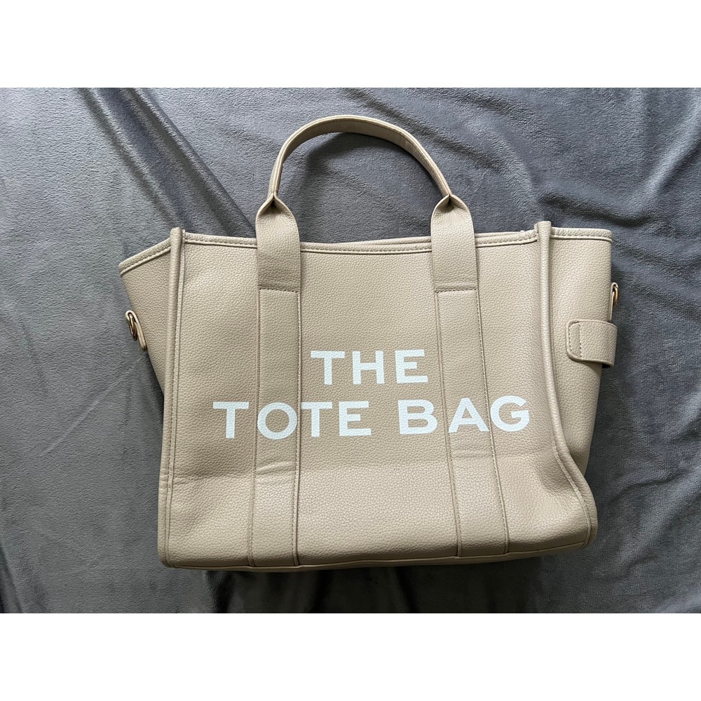 Tan Pebbled Vegan Leather The Tote Bag Crossbody Handbag with Gold Hardware